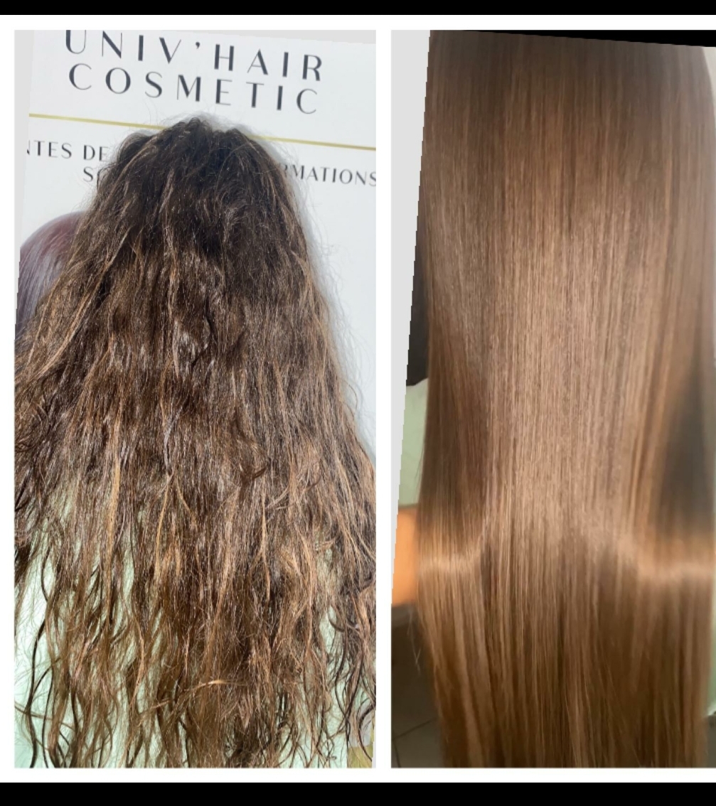 Lissage Au Tanin Avant Après Lissage glossy gold-lissage tanin-univhaircosmetic